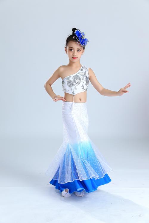 细雨修身渐变女童鱼尾演出服孔雀舞傣族