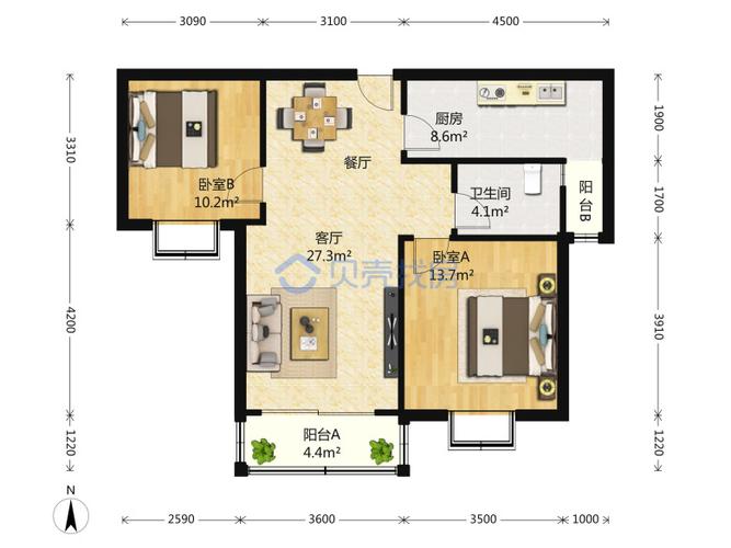 宝地东花园 2室2厅 105.81平米