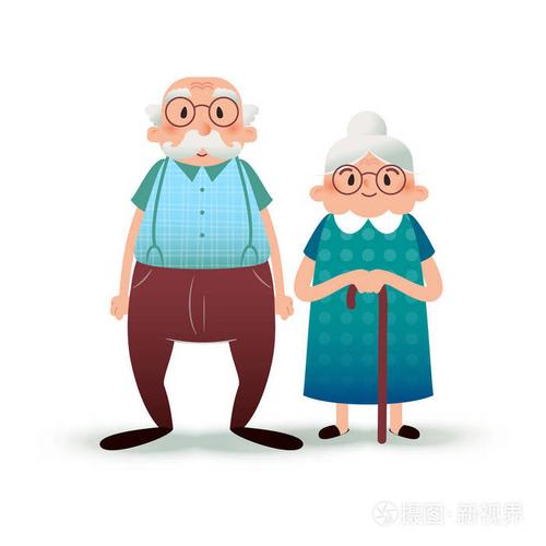 照片 快乐动画片前辈夫妇.屁股扁平的字符.老人和老太太.