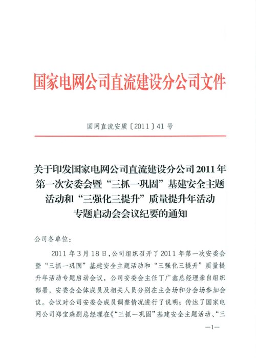 国家电网公司直流建设分公司2011年第一次安委会暨"三