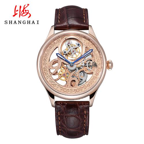 上海牌陀飞轮男士手表皮带蓝宝石镜面机械镂空男表f3l036r
