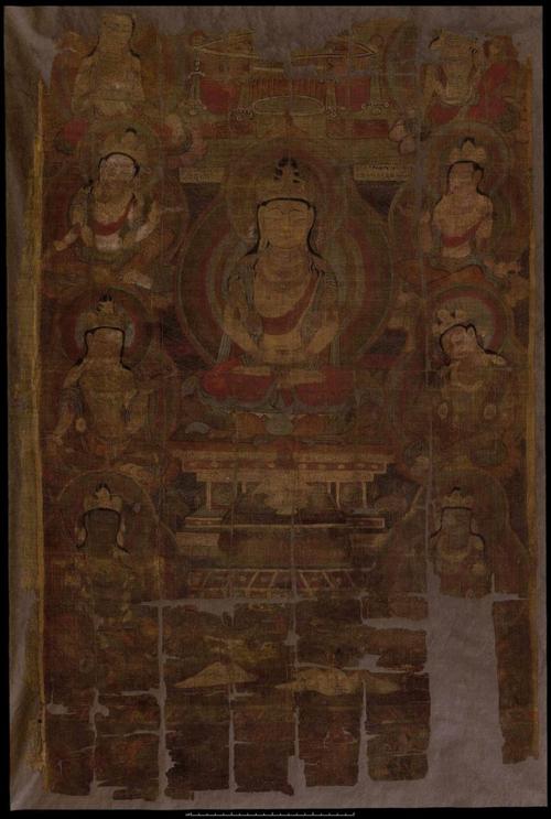 阿弥陀八大菩萨图(局部)    唐代吐蕃时期,9世纪初  绢本设色  高95.