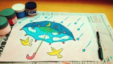 《展开翅膀》一起展开你的"雨伞"保护小鸟吧.(幼儿画)