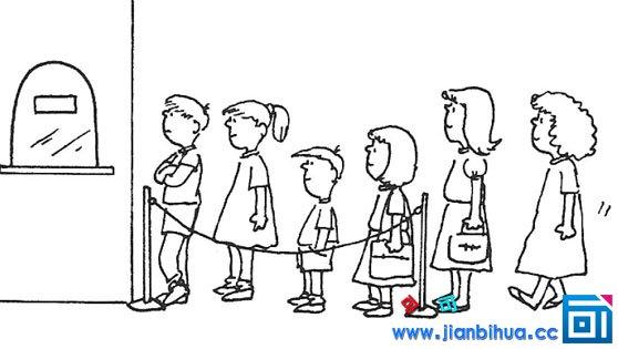 排队买票的情景简笔画简单漂亮,排队买票的情景画法