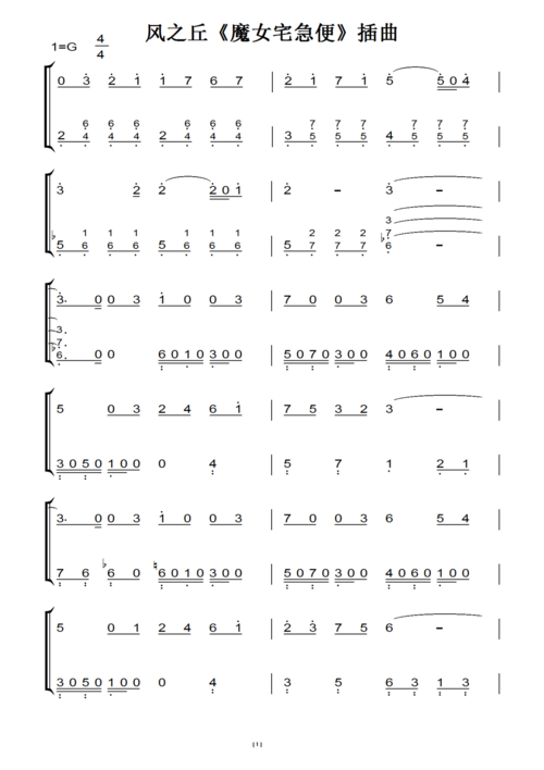 风之丘《魔女宅急便》插曲(原版)钢琴双手简谱 钢琴谱