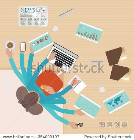 busy businesswoman working hard on his desk in office with a lot