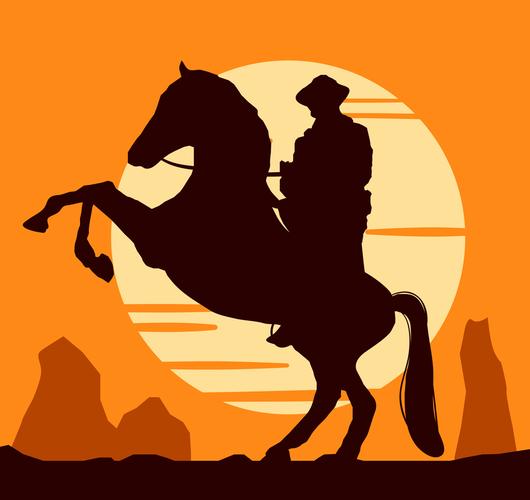 创意骏马上的西部牛仔剪影矢量素材
