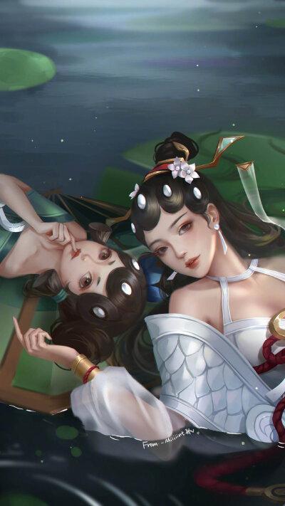 王者荣耀,白蛇青蛇大乔 小乔,双乔图源微博画师:-miiiiint航搬运工