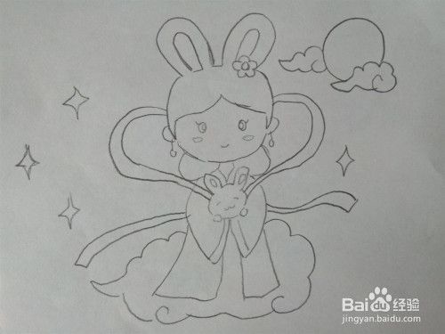嫦娥和玉兔怎么画呢?