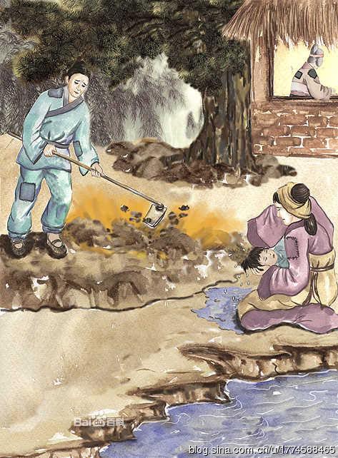 "郭巨埋儿"  郭巨,隆虑人也,一云河内温人.兄弟三人,早丧父.