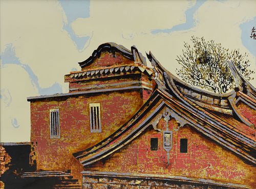 守候 闽南红砖厝 80x60cm 大漆 银