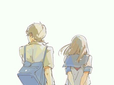 动漫情侣背影图片. 要两人并肩,尽量不带文字.