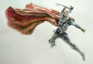 水彩彩铅复仇者联盟3之雷神