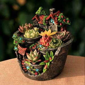空中花园别墅多肉花盆树脂大号手绘微景观植物拼盘组合创意花盆