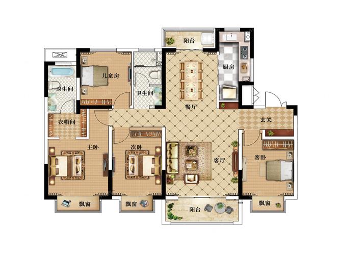 裕华晴园143户型-裕华晴园421厨2约143平方米户型图