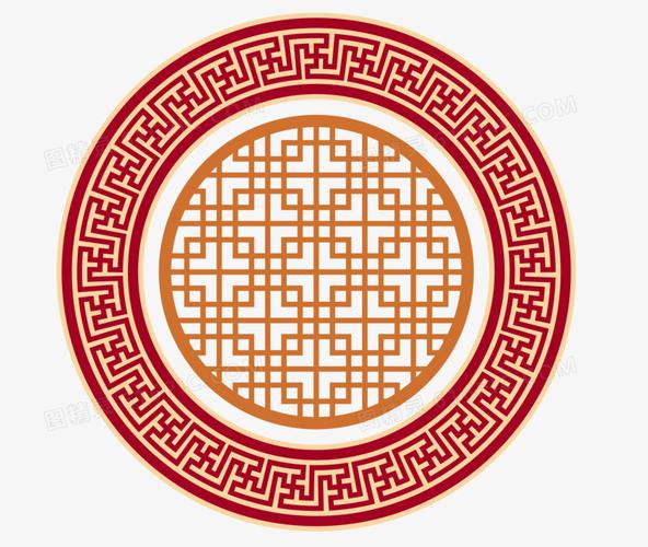 矢量红色底纹中式雕花圆形花纹