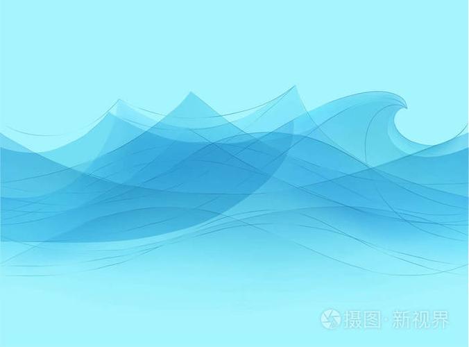 蓝色的水海浪抽象向量背景.水波曲线背景, 海洋横幅例证