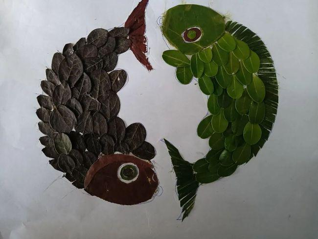 发挥孩子天马行空的想象力来了一场乐趣无穷的树叶拼贴画大比拼!你瞧!