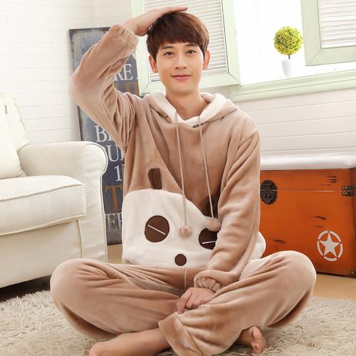 冬季男士睡衣珊瑚保暖加厚法兰绒秋冬款