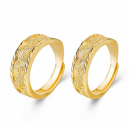 新品镀黄金戒指情侣正品镀金龙纹环花丝麻纹时尚活口指环金戒指