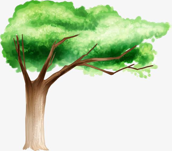 手绘黄绿色大树环保装饰