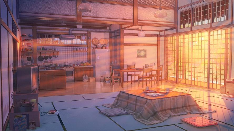 夕阳黄昏唯美画风的二次元动漫风景壁纸电脑壁纸四