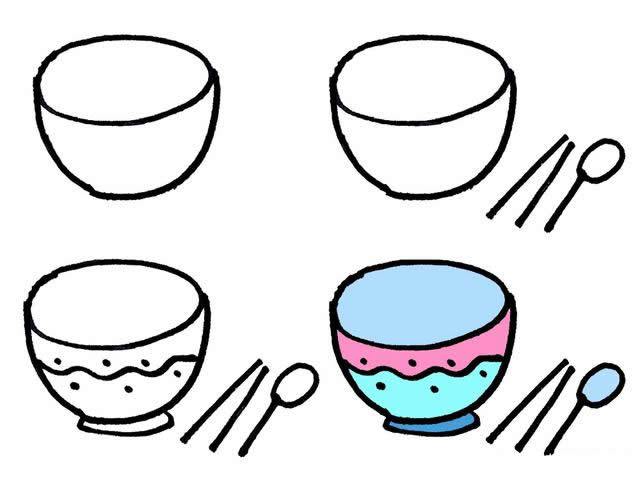 第1页餐勺简笔画儿童早教卡通简笔画教程 给孩子画卡通餐具刀叉和盘子
