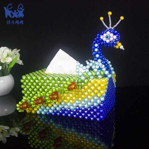 餐桌孔雀纸巾纸盒家居餐巾摆件串珠