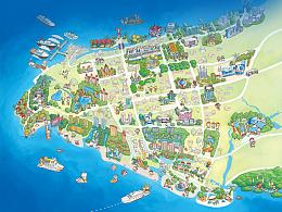 原创作品:q版手绘地图-北海