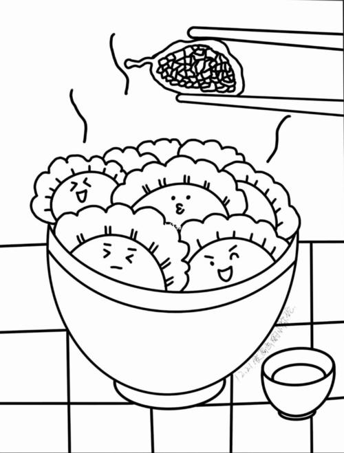 《吃饺子喽》简笔画|附步骤_简笔画_饺子_文化_绘画