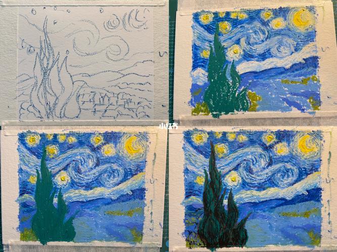 油画棒|临摹·梵高《星月夜》(附详细步骤)