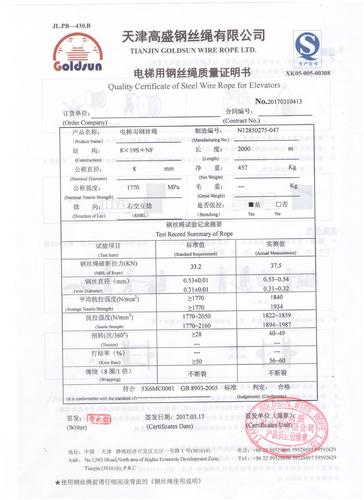 高盛电梯用钢丝绳 8x19s nf-8mm麻芯曳引绳