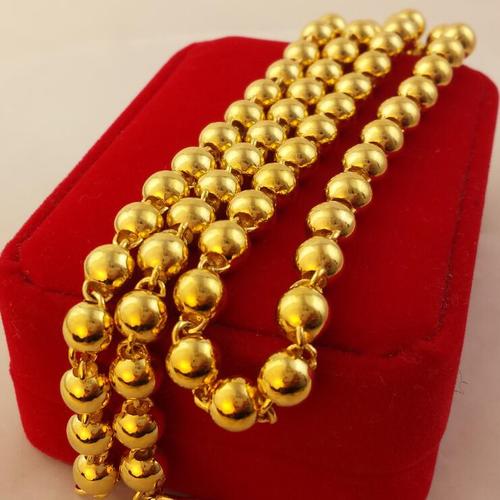 越南金项链女男光面佛珠圆转运珠长链条厚沙金百搭吊坠欧币金礼物