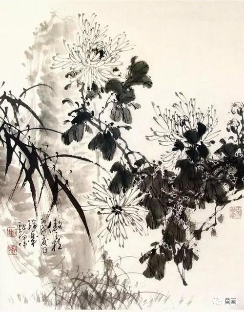一组绝美中国写意画菊花!