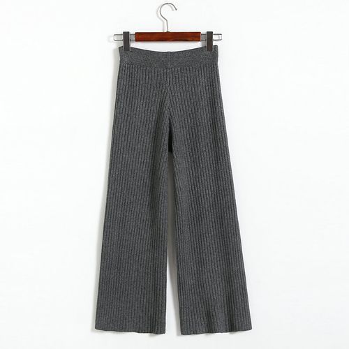 2019垂感高腰阔腿裤女秋冬宽松针织裤加厚直筒裤子绑带休闲裤8617