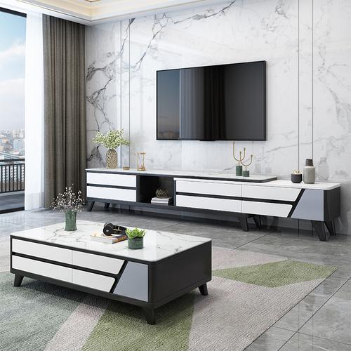 兰秀家居大理石茶几电视柜组合现代简约伸缩电视柜家用储物小户型实木