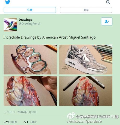 超写实的彩铅绘画 心脏 原作者是miguel santiago 美国的艺术家