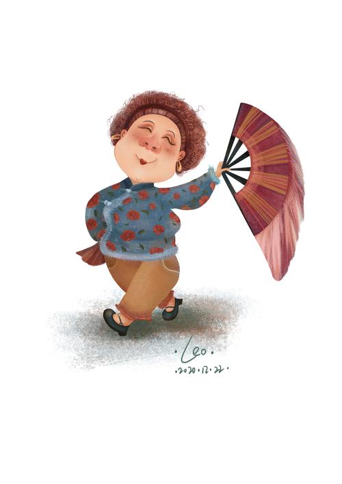 原创广场舞奶奶插画上色