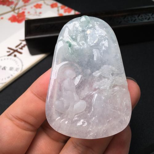 糯冰飘花【悟道山水】挂件翡翠