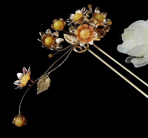 傃心品 原创手工发簪子步摇 金色新娘古装汉服盘发头饰