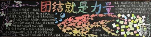 便利贴粘贴插画黑板报设计图-团结就是力量