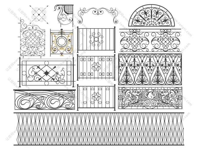 欧式铁艺菱形雕花护栏栏杆3d模型下载