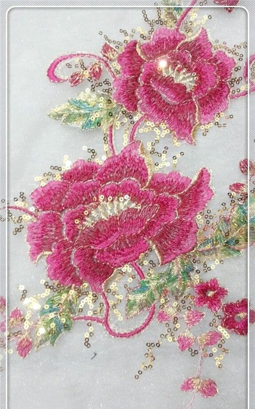 牡丹花 网纱绣花 婚纱旗袍礼服定制面料 亮片布 手工diy布料