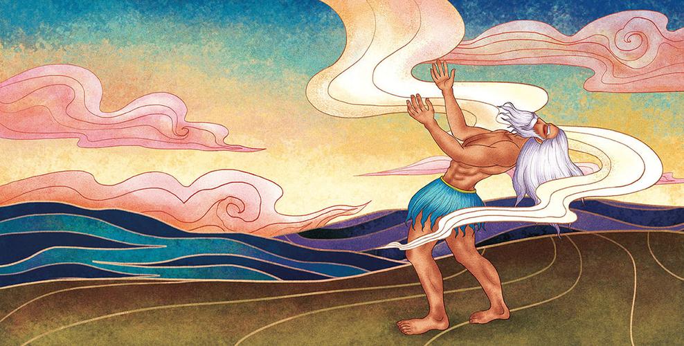 合作的神话绘本《开天辟地》主要-季的插画