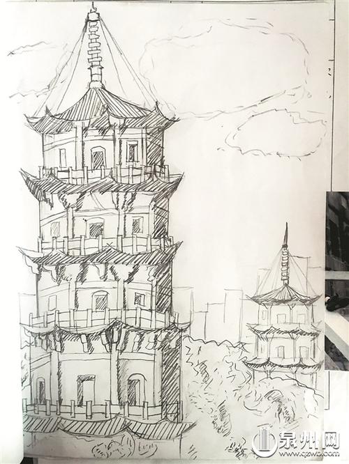 六年2班高佳泽同学笔下的东西塔