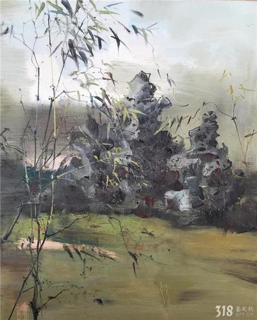 《竹石清风图》  40×50cm  布面油画  2017年