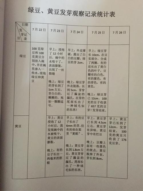 暑期实践作业一一绿豆,黄豆发芽记录