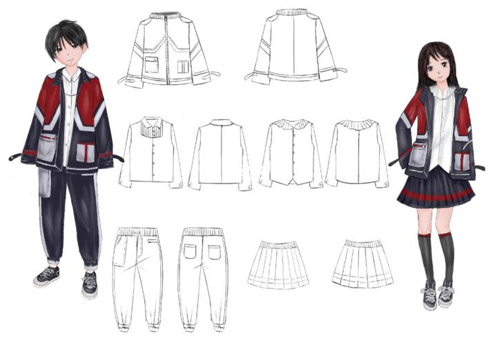 作品名称:《书声》 #中小学校服# 第一次画的设计图_校服_文化_绘画