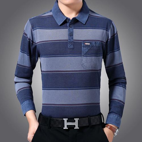 春秋季新款中年男士长袖水洗棉宽松爸爸装老年人秋装纯棉上衣男t