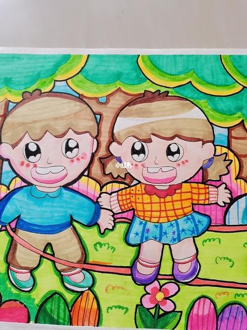 自创儿童画《一起做游戏》_儿童画_文化_绘画